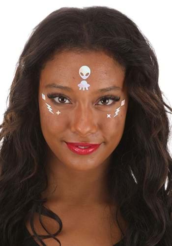 Space Alien Holographic Face Decals in Rainbow